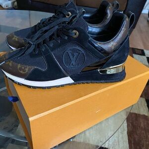 Brown, white and Black Run Away Sneakers. Louis Vuitton